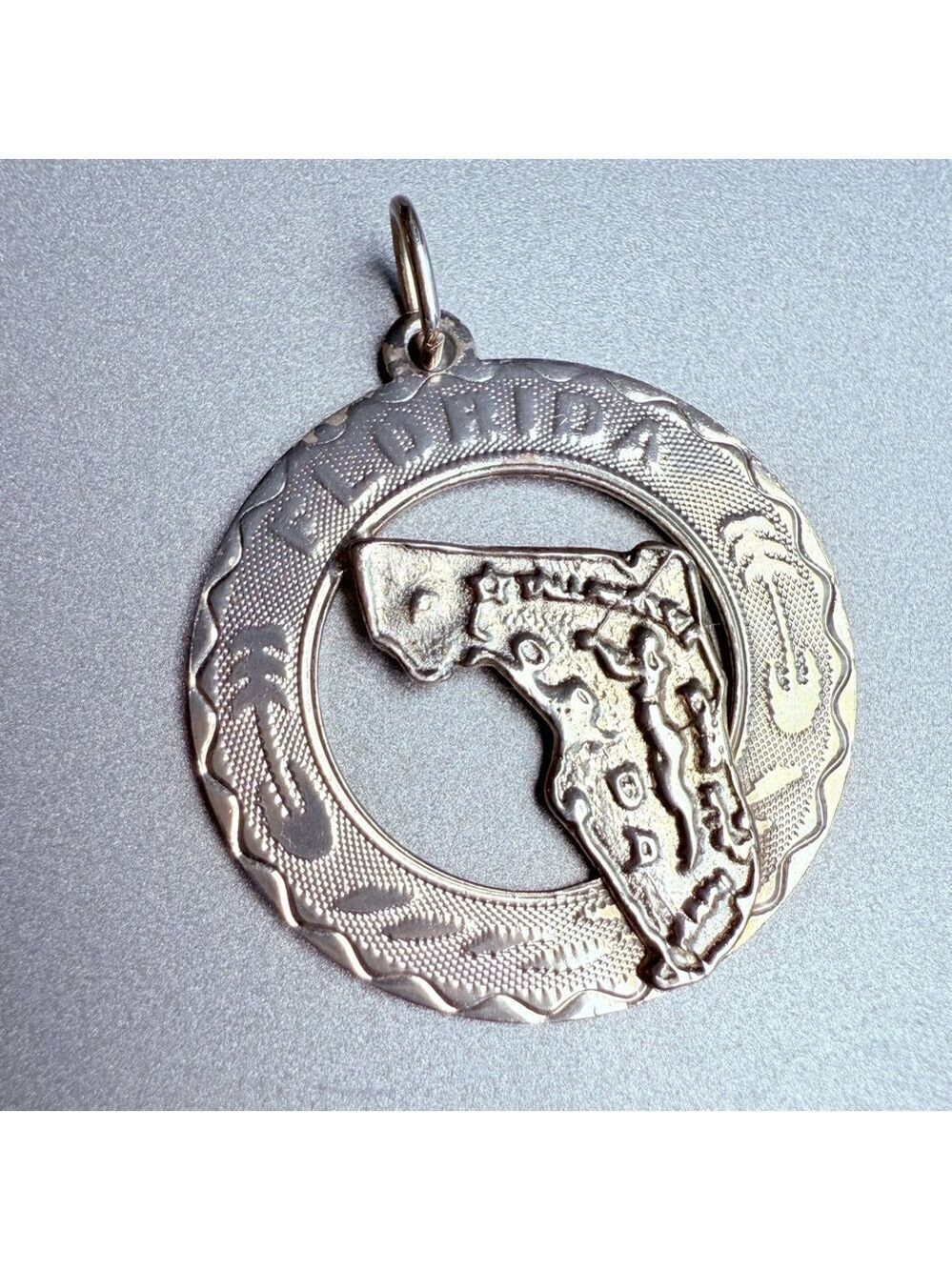Sterling Silver 925 Sunshine State Of Florida Detailed Map Charm Pendant